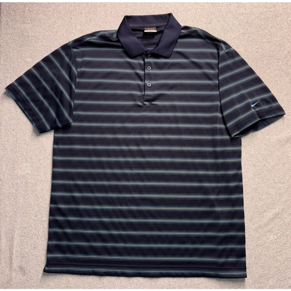 Nike Golf Men's Striped Polo Shirt - Size XL Navy Blue